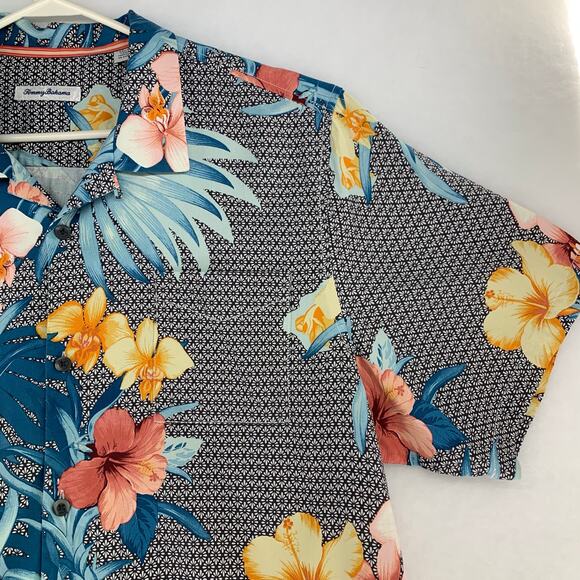 Tommy Bahama 100% Silk Tropical Print Short Sleeve Button Down Shirt Size XXL - Picture 14 of 15